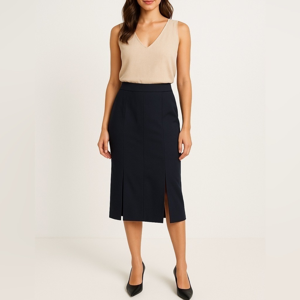 New 19 Cooper Pencil Skirt Double Slit Black Office Business Sz S